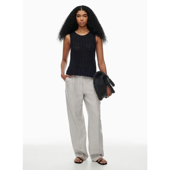 Aritzia The Effortless Linen High-waisted wide-leg linen pants Grey sz 12 - Picture 1 of 14